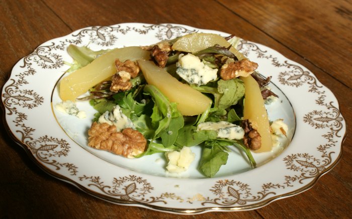 Pickled pear blue cheese walnut salad